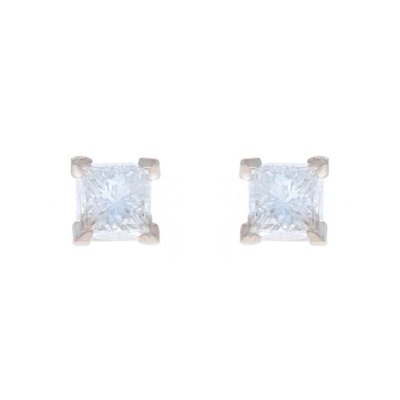 White Gold Diamond Stud Earrings - 18k Princess .25ctw Pierced